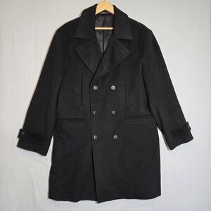 Saks Fifth Ave Men's Peacoat Size 42R 100% Wool Black Double Breasted